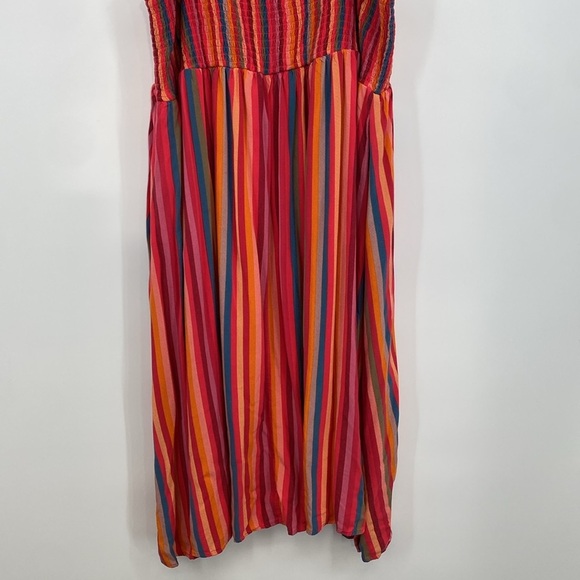 Torrid Midi Challis Striped Dress Womens Size 4 4X Pink Blue Smocked Tiered - Picture 4 of 16